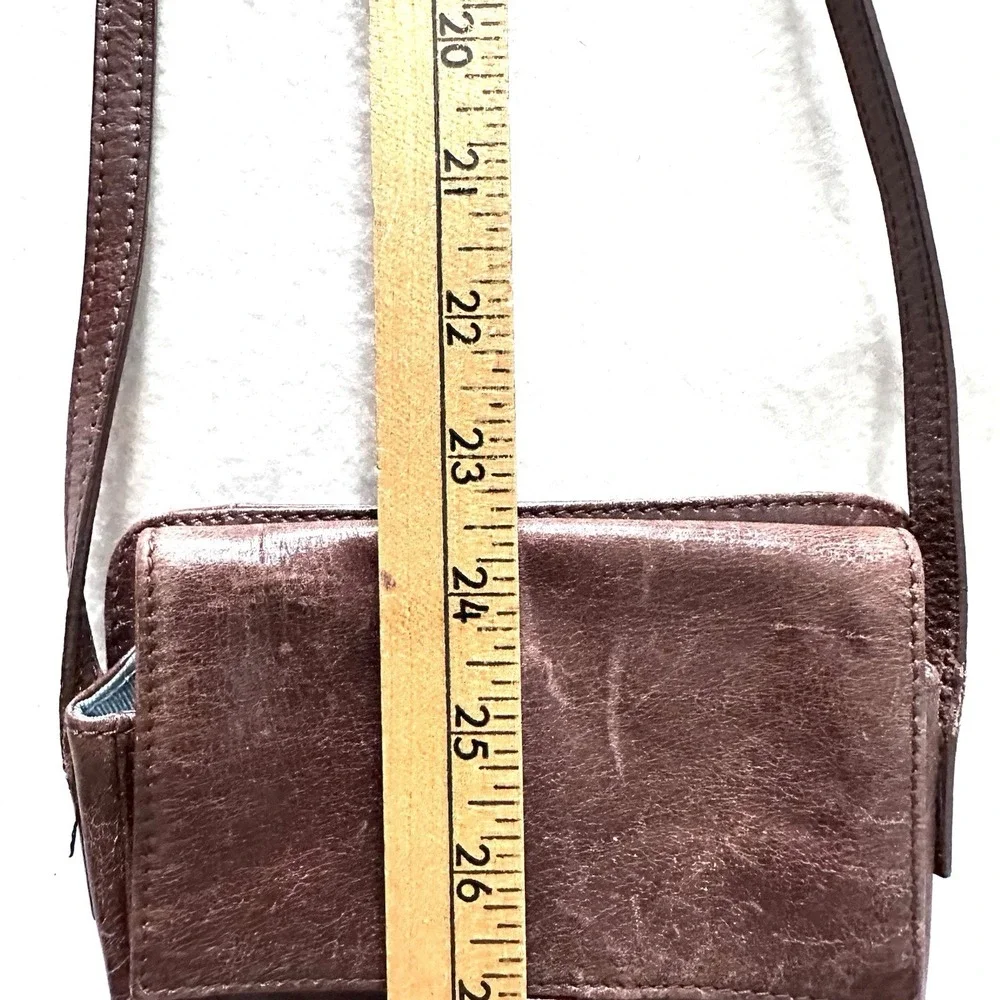 Vintage‎ Coldwater Creek Glazed Mini Leather Organizer Crossbody Brown Pouch Y2K